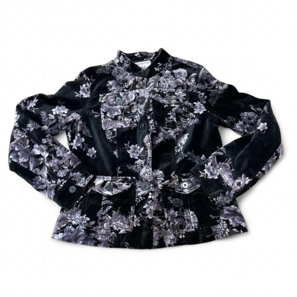 Women's Y2K Floral Black Velvet Blazer Small Whimigoth Office‎ Business